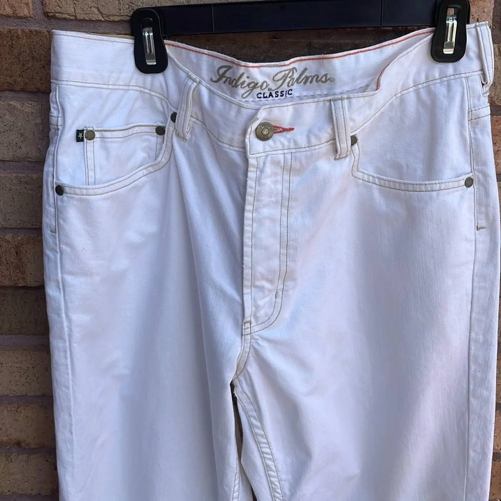 Indigo Palms White Jeans w Brown Contrast Stitch 🤍